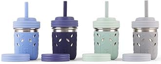 Elk and FriendsStainless Steel Cups | Mason Jar 10oz | Kids & Toddler Cups with Silicone Sleeves & Straws with Stopper | Spill proof Smoothie Cups