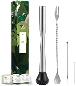 Homestia 4PCS Muddler Set, 10 Inch 304 Stainless Steel Cocktail Muddler for Mojito and Fruit Drinks, Home Bar Tool Set of Bar Spoon Swizzle Stick Cocktail Pick Silver