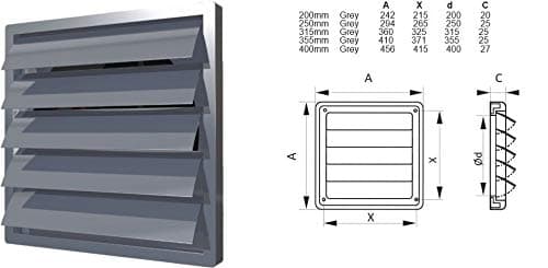 Air Grille Cover Gravity Flap Shutter Extractor Fan Ventilation 8" to 16" (250mm)