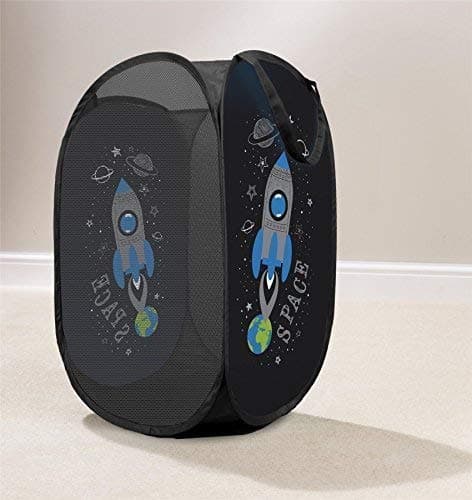 SPACE ROCKETS PLANETS BLACK BLUE WHITE FOLDAWAY POP-UP LAUNDRY BAG 36X36X58CM