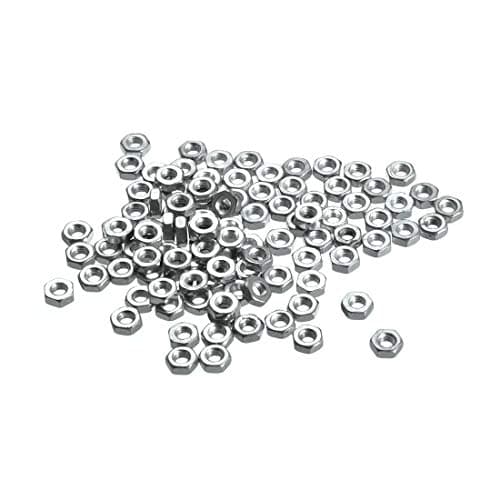 uxcell Hex Nuts, M2.5x0.45mm Metric Coarse Thread Hexagon Nut, Carbon Steel, Pack of 100 (Silver Tone)