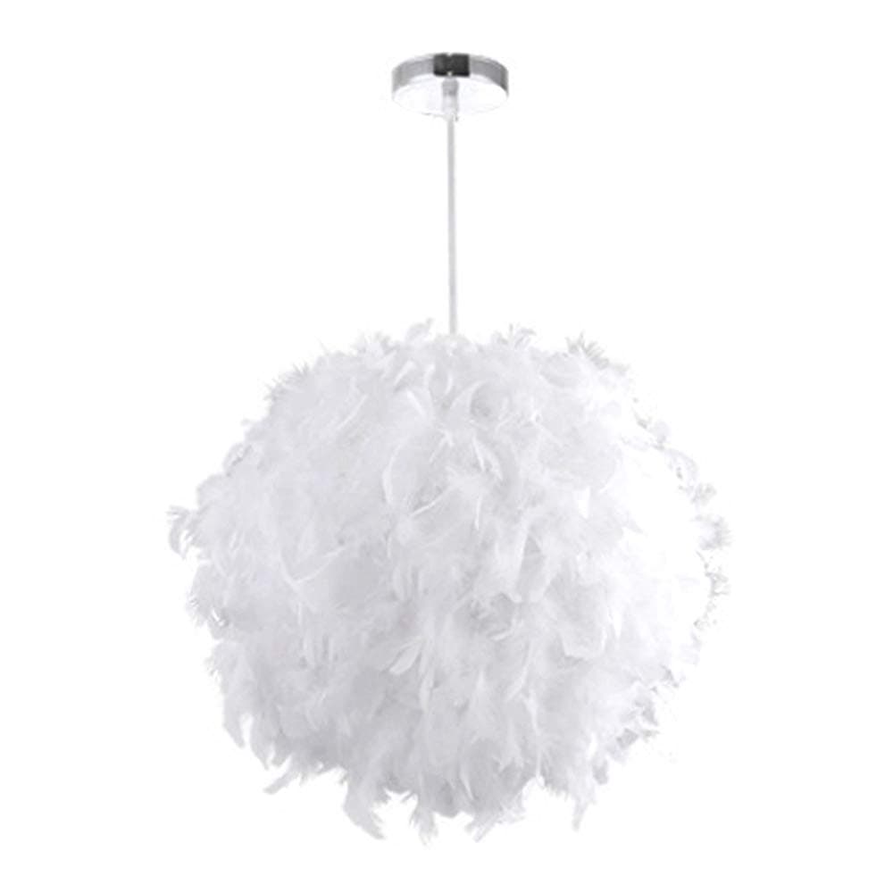 Feather Ceiling Lamp Pendant Light Shade Romantic Droplight Lampshade with E27 Bulb Elegant Feather Floor Lamps Home Decoration for Living Room Dining Room and Bedroom (Large White)