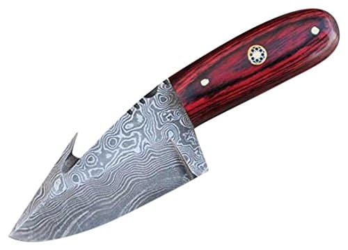 Rex Distributors DC-5252-DWDB 5Damascus Blade Deercreek Short Skinner Dark Wood Handle with Leather Sheath Knife