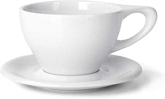Lino Porcelain Cup & Saucer Large Latte 12 oz (White, 12 oz, 2)