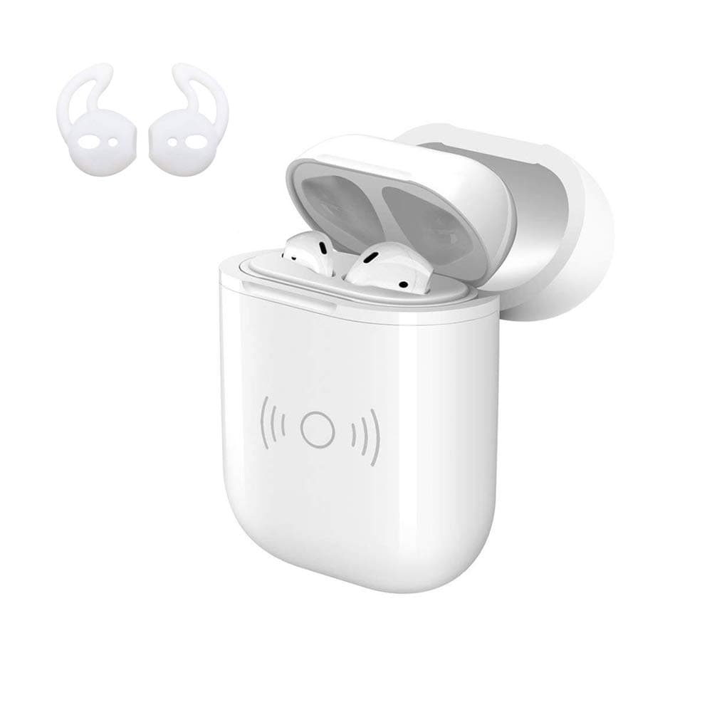 Wireless Charging Airpods Case, with Silicone Ear Tips for Apple Airpods Accessories, Fast QI Wireless Airpods Charger, Airpods Holder - White