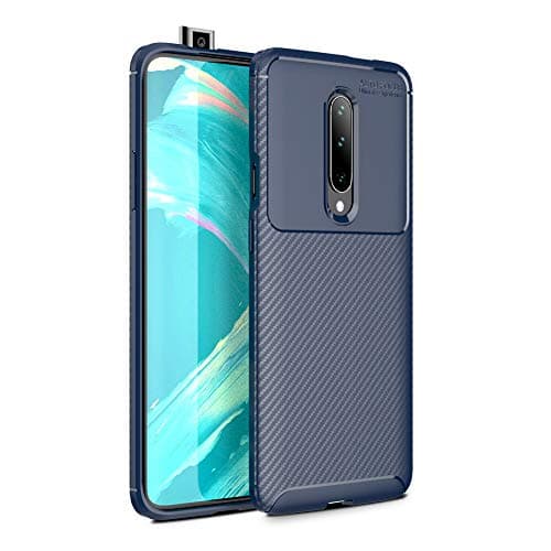 OnePlus 7 Pro Case,Linberfor Thin Micro-Matte Carbon Fiber Camera Protective Case Cover,Dual Shockproof Protection Case for OnePlus 7 Pro Case (Blue)