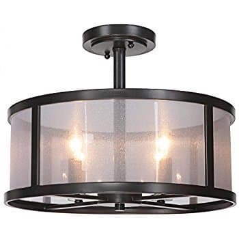 18" Aludra ORB 4 Light Semi Flush Mount Light Fixture with Organza Wrapped Fabric, Matte Black Ceiling Light Fixture Pendant Chandelier