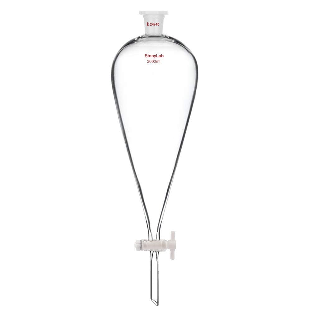 Borosilicate Glass 2000 ml Heavy Wall Conical Separatory Funnel with 24/40 Joints and PTFE Stopcock
