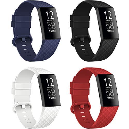 poshei 4 Packs Bands Compatible with Fitbit Charge 4 / Fitbit Charge 3 / Fitbit Charge 3 SE for Women and Men, Classic Replacement Wristband, Soft Silicon Waterproof Quick Release Sports Strap