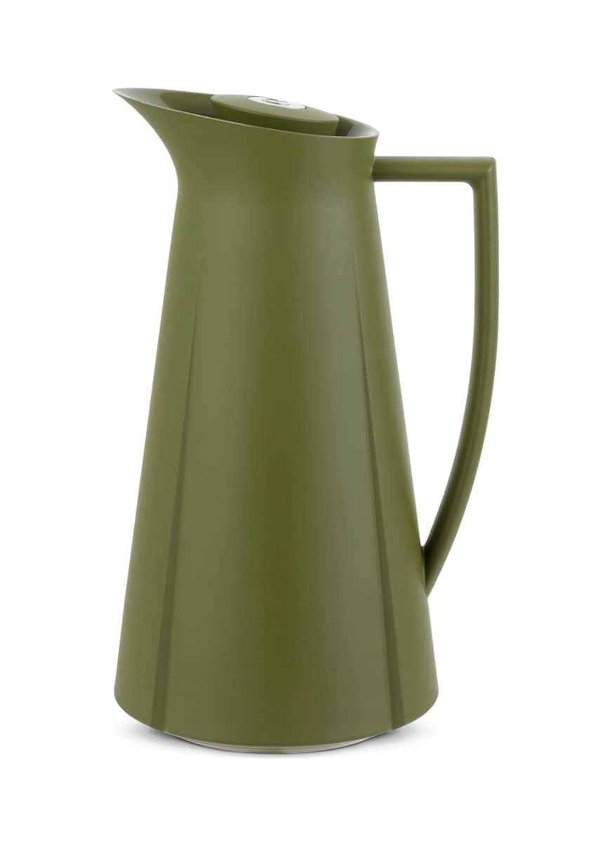 Grand Cru Thermos Flask with Innovative Push Button Technology Made of Plastic and Steel in Olive Green for Keeping Drinks Warm and Cold, 1 Litre Capacity