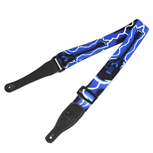 Guitar Strap Lightning Design Polyester Cotton Guitar Straps Secure Leather Holes for Bass, Electric & Acoustic Guitars (Lightning Guitar Blue)