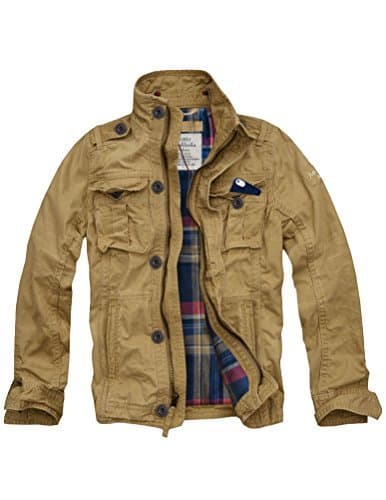 Mens Flannel Lined Military Cargo Jacket Camel