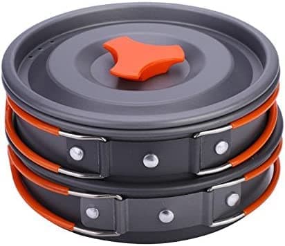 HARI Camping Cookware Set Hard Aluminum Foldable Backpacking Camping Pots and Frying Pans Cooking Camp Kitchen Camping Mess Kit Eco-Friendly Cooker Set for 2 Person (Orange)