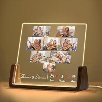 Personalized Night Light with Acrylic Plaque, Custom Couple Gift with Photos & Name, Romantic for Him or Her