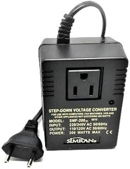 Simran SMF-200 Deluxe 200 Watts Step Down Voltage Converter for International Travel to AC 220V/240V Countries Ideal for Laptops, Cameras, iPhones, Blackberry, iPods etc.