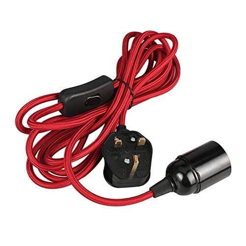Sponsored Ad – Pendant Light Ceiling Lighting Fitting, E27 Lamp Holder Suspended Pendant Light Fitting Kit, 2 Core Gold Fabric Cable Plug with On/Off Switch- UK Plug (Red, 3m)