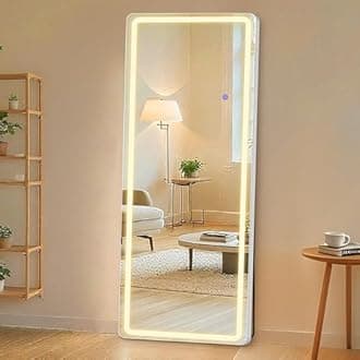 64"x21" Full Length Mirror Standing Mirror with LED Lights Bathroom Soap Dispensers, Lab Pump Bottles, Refillable Cosmetic Pump Dispensers (White-led, 61" L x 17" W)