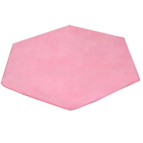 Hexagonal Rug for Kids Playhouse Super Soft Home Carpet Ground Mat Kids Tent Rugs Children Playhouse Pad Pink Cushion 140 x 140 cm(Coral Fleece)