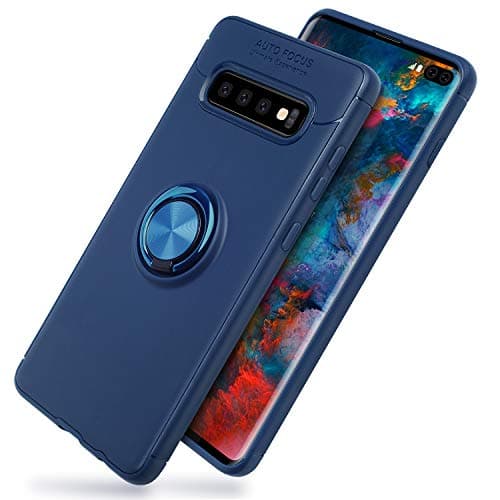 Galaxy S10+ Case,SQMCase Heavy Duty Durable Soft TPU Protective Case with 360 Degree Rotation Ring Kickstand [Work with Magnetic Car Mount] for Galaxy S10+/S10 Plus,Blue