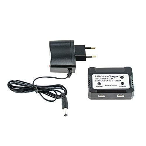Efaso 7.4 V dual charger with mains plug, charger with balancer for two batteries, suitable for various RC models, e.g. X101, X600, F45, F49, WLToys 12428, A959.