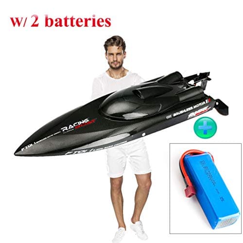 SOWOFA ft011 Remote Control Boat 2019 Upgrade 34.2 mph (55km/h) w/ 2 Batteries （2800mAh & 2200mAh Batteries ） Brushless Motor RC Speedboat for Adults Boys Hobby Lake 25.5' Inches Feilun FT011 RC Boat