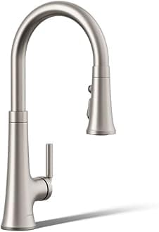 Kohler 23764-VS Tone Pull Down Kitchen Faucet, Kitchen Sink Faucets with Pull Down Sprayer, Vibrant Stainless