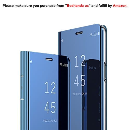 Samsung Galaxy S9 Plus Case Flip Kickstand Mirror Case Luxury Electroplate Plating Smart Clear View Cover Screen Protector Full Coverage Flexible Film(Blue)