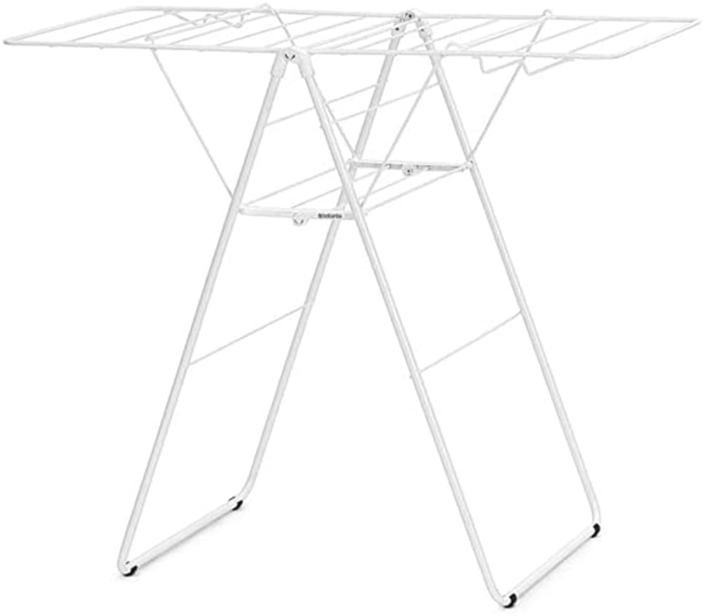 HangOn Compact Clothes Drying Rack | 49ft (15m) | White | Small Indoor Clothes Airer Laundry Stand with 2 Fold-Out Wings & Hanger Hooks, Folds Flat, Ideal for Condos | Fits Full Load