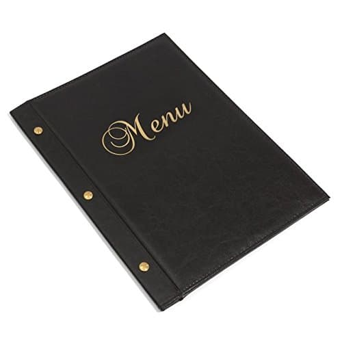 Black A4 bolted eco leather restaurant menu folder with 6 removable transparent sleeves, available in 5 colours