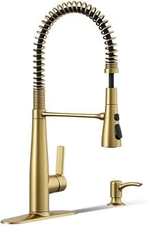 K-REC22745-SD-2MB Semi-Professional Kitchen Faucet with Soap Dispenser/Lotion Dispenser, Commercial Kitchen Sink Faucet with Pull-Down Sprayhead, Vibrant Brushed Moderne Brass