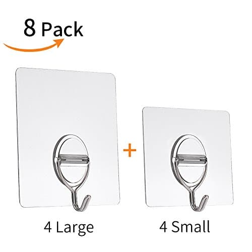 DDhome Nail Glue Free Magic Wall Hook Reusable Smooth Wall Hook Heavy Duty Wall Hook Support up to 4.4-8.8lbs/2-4kgs, 8 Pieces Semitransparent.