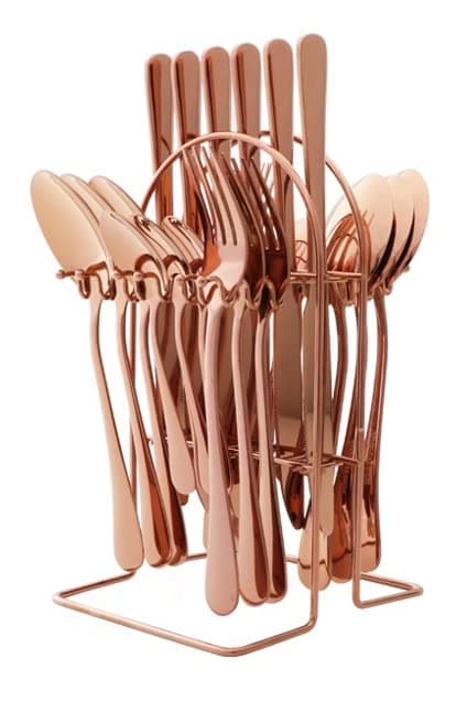 Silverware Set with Holder, Premium Stainless Steel Tableware - Mirror Polished Flatware Cutlery - Include Knife, Fork, Spoon, Dishwasher Safe, Nice Gift Set (Rose Gold)