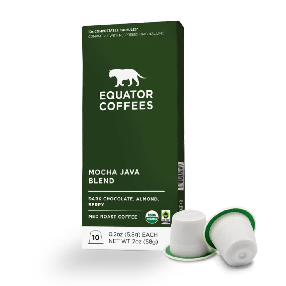 Equator Coffees, Organic Espresso Coffee Pods, Medium Roast (Mocha Java Blend, Pack of 10) - Compatible with Nespresso Original Machine, Single Serve Espresso Cups…