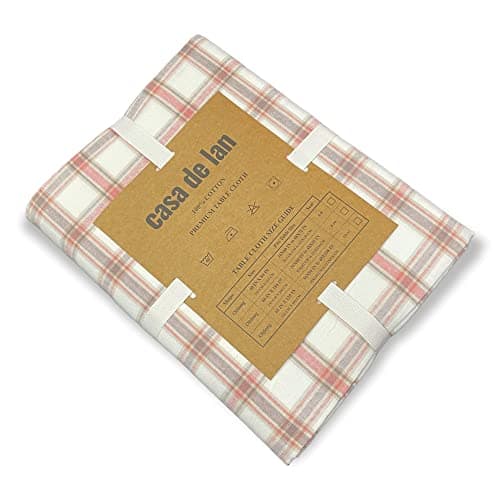 Casa De Lan Rectangle Table Cloth - Table Cover - Cotton Mitered Stitched - Checks Table Covers for Kitchen Dining, Wedding, Decorations - 60x84 Inches - Rose Plaid
