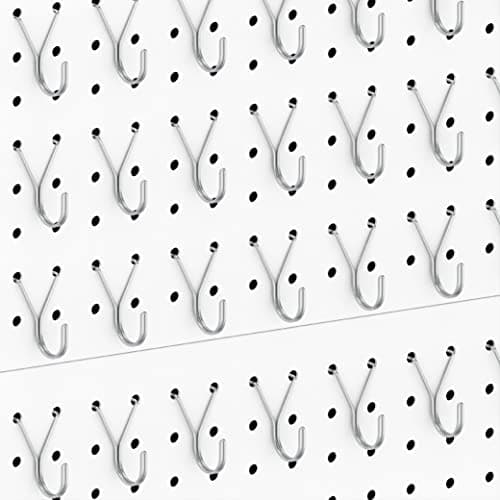 HUHOLE Pegboard Hooks, J-Hook, 1 Inch Silver Pegs 40 Pack, Ideal Display Hooks for Hanging Jewelry, Necklaces, Keys, Small Tools, Will Not Fall Out, Fit 1/8”, 3/16” Peg Boards