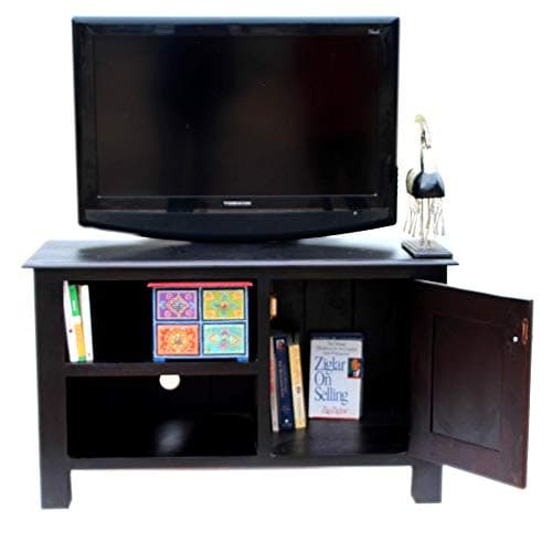 MODISH Solid Wood Walnut Finished TV Unit Cabinets (Black, Standard Size)