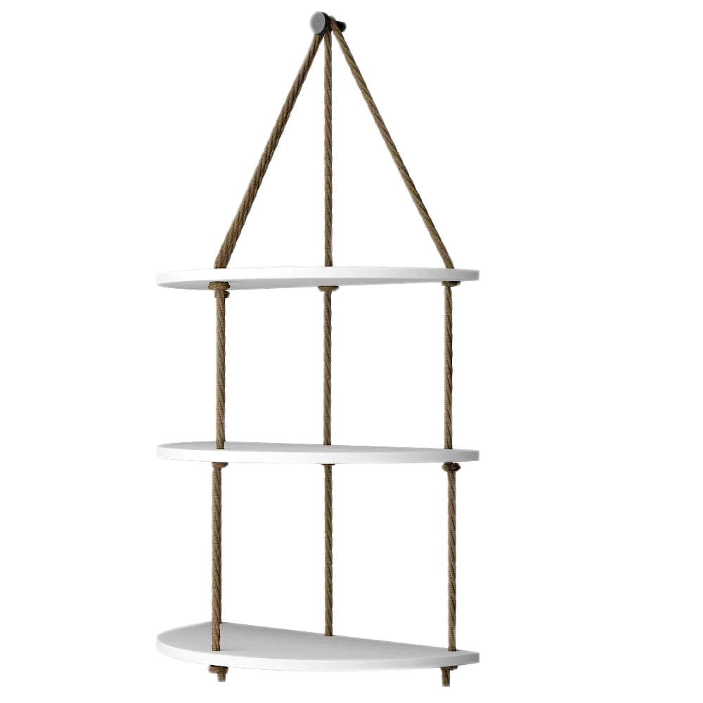 - Khush Its Amazing Half Oval White 3 Layer Shelf Wood Floating Shelves for Wall Rustic Rope Wall Hanging