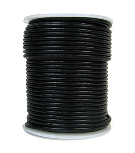 Premium Round Leather Cord, 25 Meter Spool, 2mm Black