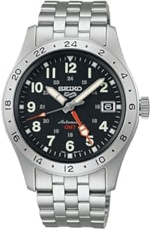 SEIKO Men's Sports Field GMT Watch, Black Dial, Black Stainless Steel Bracelet, SSK023J1