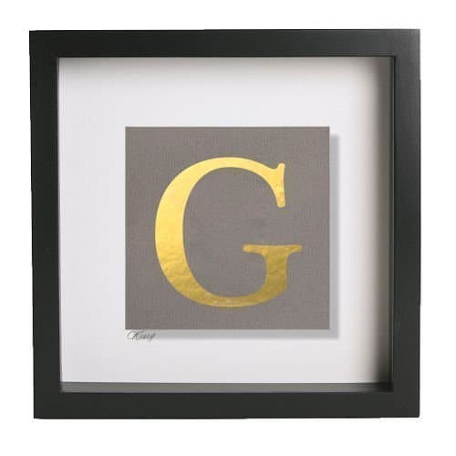Initial/Capital 'G' Gold Silver Copper Leaf 3D Picture Black/White Box Frames. ALL Letter Avail. Personal Message can be applied.