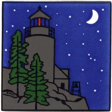 BASS Harbor Light Starry Night Tile, Lighthouse Wall Plaque, Lighthouse Trivet LH-4N