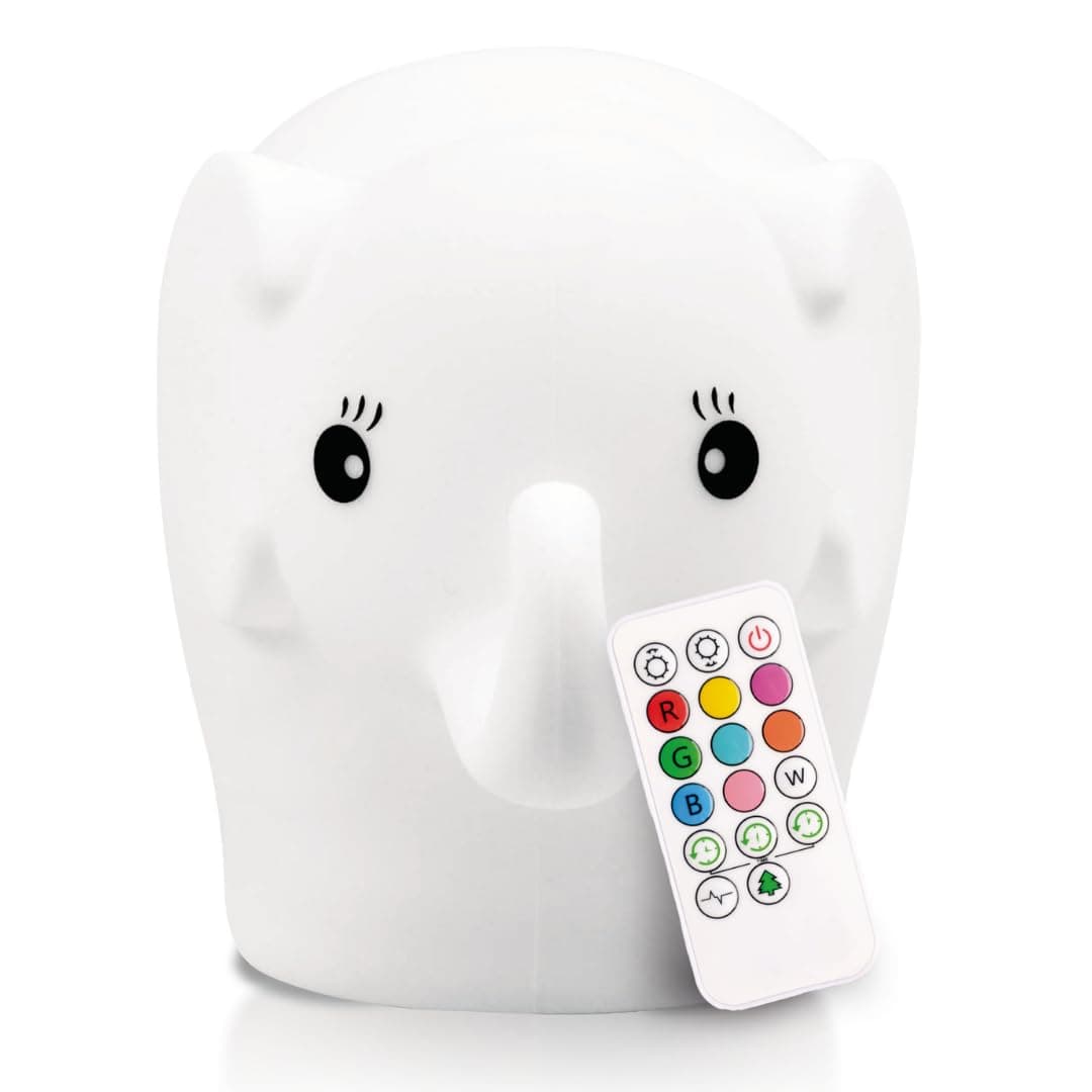 Eggbert the Elephant Squishy Night Light for Kids | Silicone Nightlight with Tap, Remote Control | Rechargeable Color Changing Animal Light for Girls & Boys | Portable Mood Lamp With USB Cord