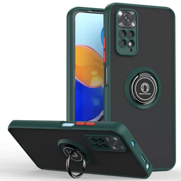 YIMICO for XIAOMI REDMI NOTE 11 4G/NOTE 11S 4G Case, Metal Ring Holder Grip Kickstand Car Magnetic Mount Shockproof Matte Hard Back Bumper cover for XIAOMI REDMI NOTE 11 4G/NOTE 11S 4G (Green)