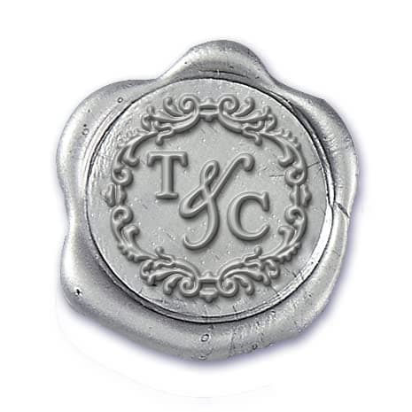 Wedding Monogram Custom Adhesive Wax Seal Stickers 50-Pack Bundle with Wax Seal Stamp and Hand Pressed Wax Seals Made from Real Sealing Wax in Choice of Wax Seal Color Ready to Mail (Metallic Silver)