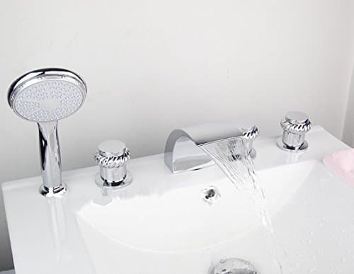 GOWEChrome Waterfall Spout Soild Brass Body+Round ABS Rainfall Hand Spray+Shower Hose Bathtub Sink Torneira Mixer Tap Faucet