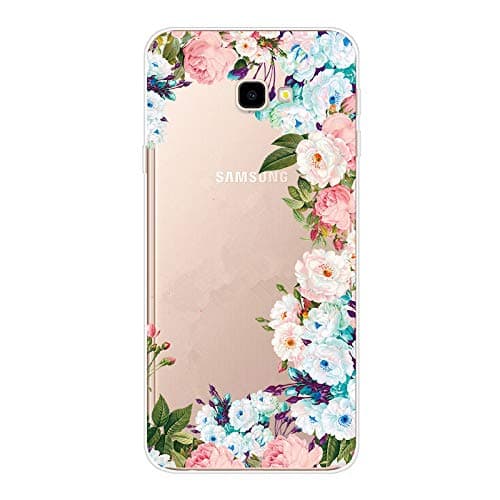 CASE4YOU TPU Back Case for Galaxy J4 Plus/ J4 Prime/ J4 Core, Transparent Cover Soft Silicone Case Protect Bumper Clear Back Cover Flowers Shell Colorful Blossom Case for Samsung Galaxy J4 Plus