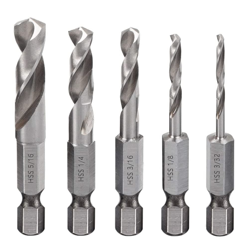 5pcs 1/4" Quick Change Hex Shank Metal Stubby Drill Bits Short Drill Bit Set HSS M2 for Right-Angle Drill Attachment and Used in Tight Spaces, 3/32, 1/8, 3/16, 1/4, 5/16-Inch