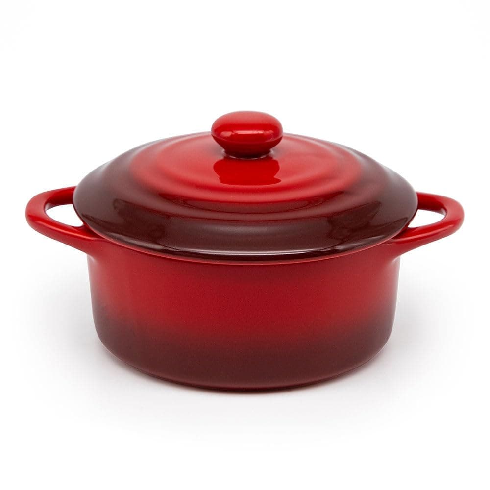 KooK 12oz Mini Cocotte, , Casserole Dish, Ceramic Make, Easy to Lift Lid, Crimson Red, Set of 4,
