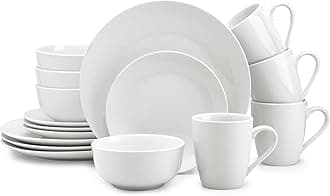 Zulay Kitchen Icon Porcelain Dinnerware Set, Service For 4 - Chip & Scratch Resistant White Plates And Bowls Sets - Microwave & Dishwasher Safe - White
