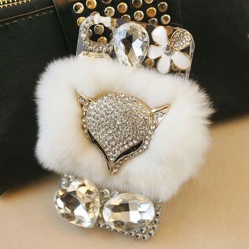 iPhone 6 Case, 4.7" Bling Crystal Fluffy Cover [Genuine Rex Rabbit Fur Case] Winter Wammer Handmade Soft Crystal Shell Caselo Bling Crystal Fur Case Creative Gift for 2014 iPhone 6 4.7" inches Display + Free gift Screen Protector (Bling Fox)